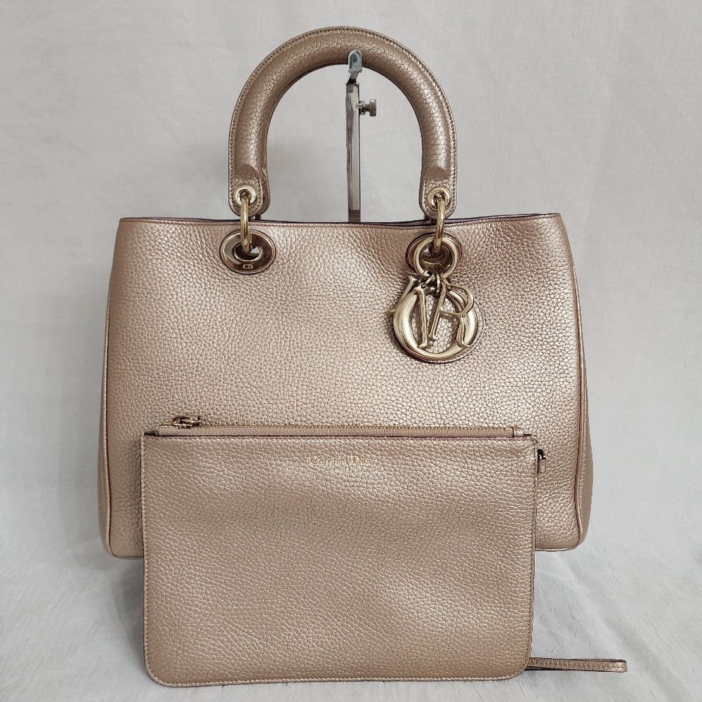 Auth Dior Dorissima Metallic Calfskin Leather Tote Bag